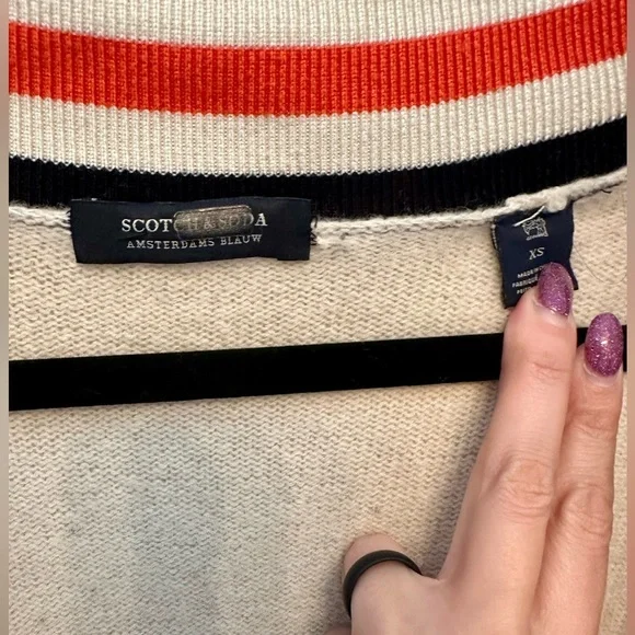 Scotch & Soda Cream Varsity-Style Sweater Dress with Coral and Navy Trim XS - Picture 5 of 9